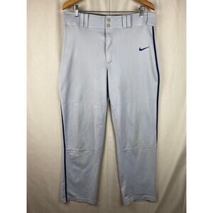 Nike Piped Baseball Pants Mens sz Medium Gray w/ Navy Blue Piping DriFit